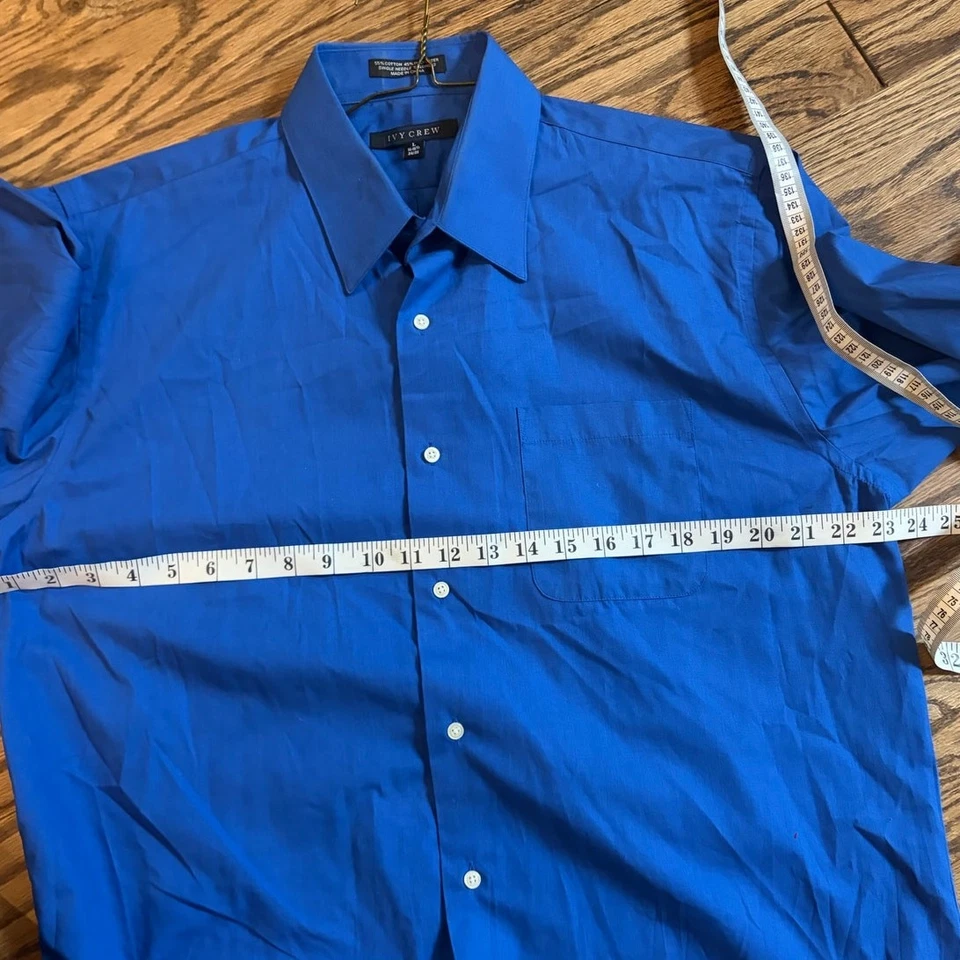 Ivy Crew Mens Long Sleeve Solid Blue Dress Shirt Button Up 16-16.5 Cotton Blend  - Imagem 4 de 4