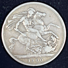 1900 QUEEN VICTORIA SILVER CROWN OLD VEILED HEAD SILVER ST GEORGE & DRAGON