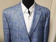 Robert Talbott Loro Piana Carmel Blue Plaid Cashmere Silk 48R Canada 