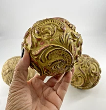 Decorative Balls Set of 3 Resin Sphere Balls Indoor Decor Gold Brown Color Heavy
