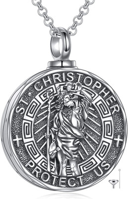 Saint Christopher Urn Necklace for Ashes Sterling Silver Cremation Jewelry Gifts