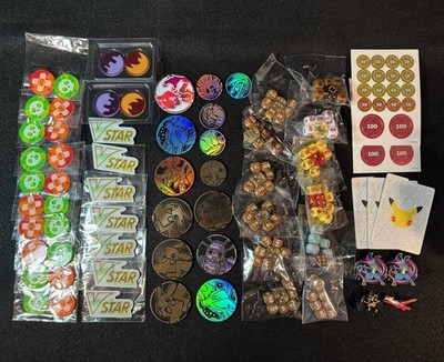 50+ Pokemon TCG Coin Pin Dice Damage Counter Vstar GX Markers Token lot