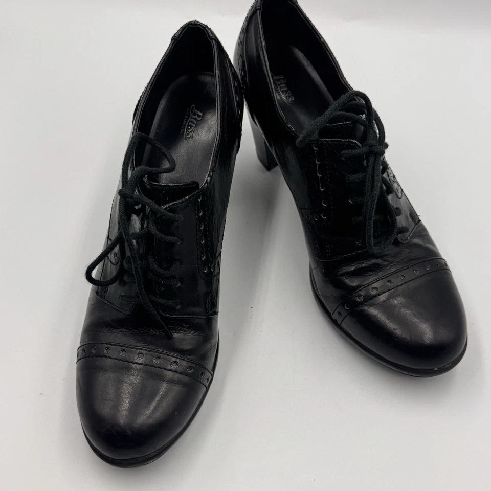 Bajo de colección Y2K charol negro imitación cuero con cordones Oxford tacón grueso 8,5 Foto 3 de 4