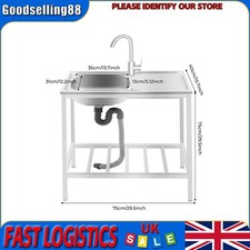 Kitchen Single Bowl Sink Stainless Steel Free Standing with Operation Countertop