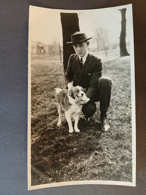 Early 20th Century Photo Bald Mound Northern IL  Boy with Dog Sharp Clear 1504