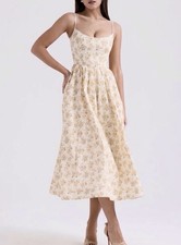 House Of CB Lolita Floral Corset Sundress Ivory Spaghetti Straps Midi Size S