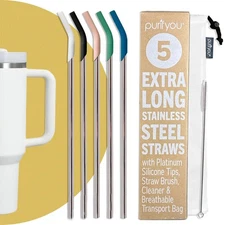 purifyou 14.5" Extra Long Stainless Steel Drinking Straws with Silicone Tips,...