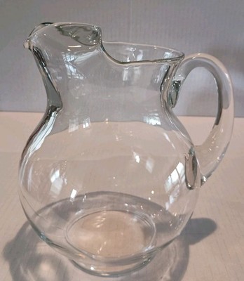 Vintage Kool Aid Style Tea Lemonade Clear Glass Handheld Pitcher w/Ice Lip 8 