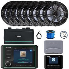 Kicker Boat Receiver, 8x 6.5" 195W Speakers, Charcoal Grilles, 8-Channel Amp