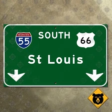 Illinois Interstate 55 South US Route 66 St. Louis highway road guide sign 15x9