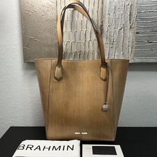 Brahmin Jayden TAN / YELLOW BLONDE WOODGRAIN Look Leather Tote / Shoulder Bag