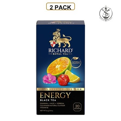 2 PACK - RICHARD ROYAL ENERGY Black Tea 20 sachets Gurana Mate Verbena Made in