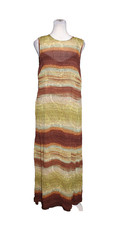 90s Carole Little Maxi Dress Sheer Lined Brown  Green Sleeveless Womens Size 12