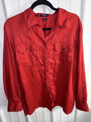 CHAPS ladies 100% Linen Blouse Red  1X EUC