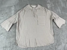 Grade & Gather Women’s Small Tan/Sand 1/2 Sleeve Blouse V Neck Loose Fit