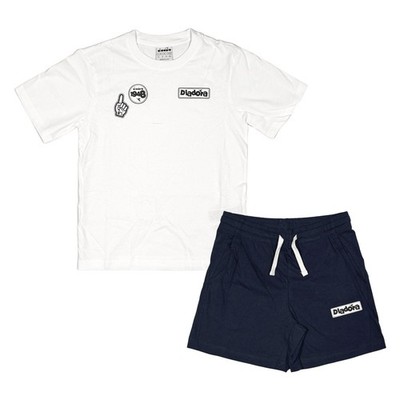 Diadora Junior Kurzset Unisex Baumwolle Leicht Optic White Blau Set 102.182869