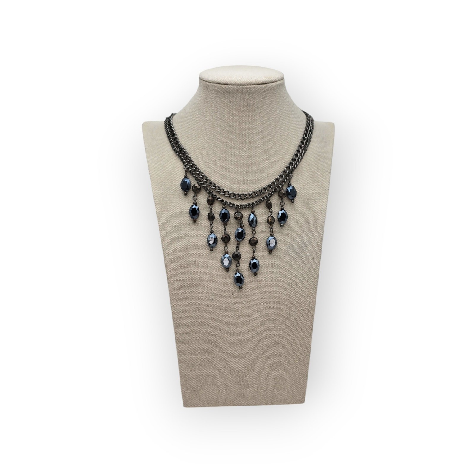 Midnight Blue Crystal Drop Statement Necklace Dar… - image 4