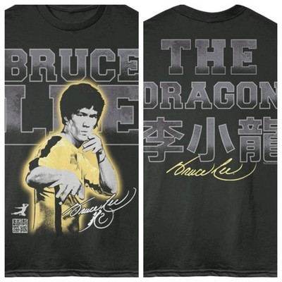 Bruce Lee Mens T-Shirt LARGE DRAGON FONT 2 Sided New Licensed Smoke Cotton