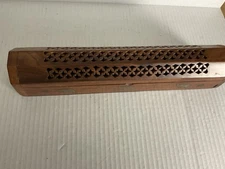 Wooden Incense Stick Burner Holder Coffin Box Ash Catcher Elephant Brass Inlay