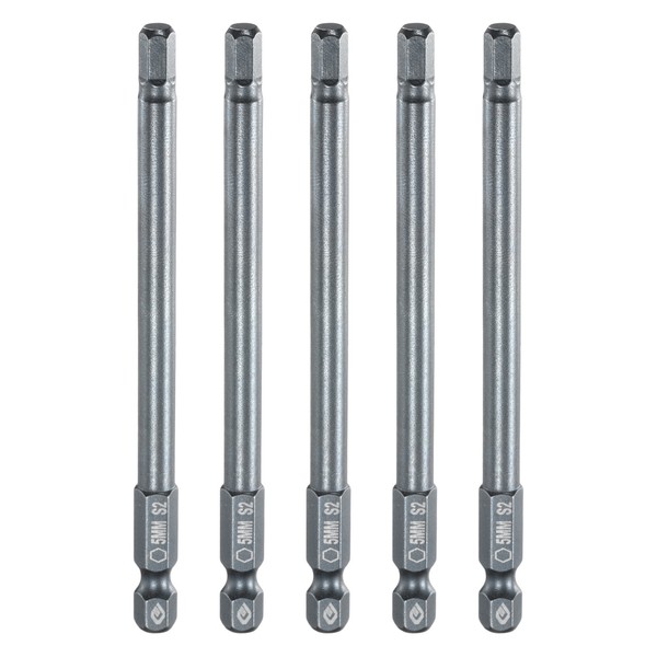 "5Er-Set H5 Flach-Sechskant-Bit 5Mm FüR Magnetspitze 1/4\" Schaft 10Cm Blau"-image