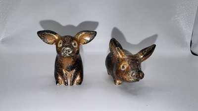 Vintage OMC Japan Ceramic Pig Figurines Brown Speckled Pig Pair Collectible