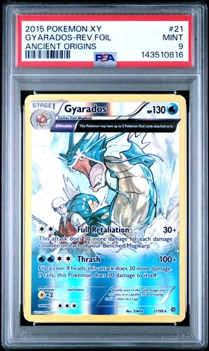 2015 POKEMON XY ANCIENT ORIGINS #21 GYARADOS-REVERSE FOIL PSA 9