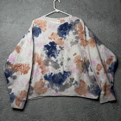 PINK Crewneck Women's Large Gray Tie Dye Long Sleeve
