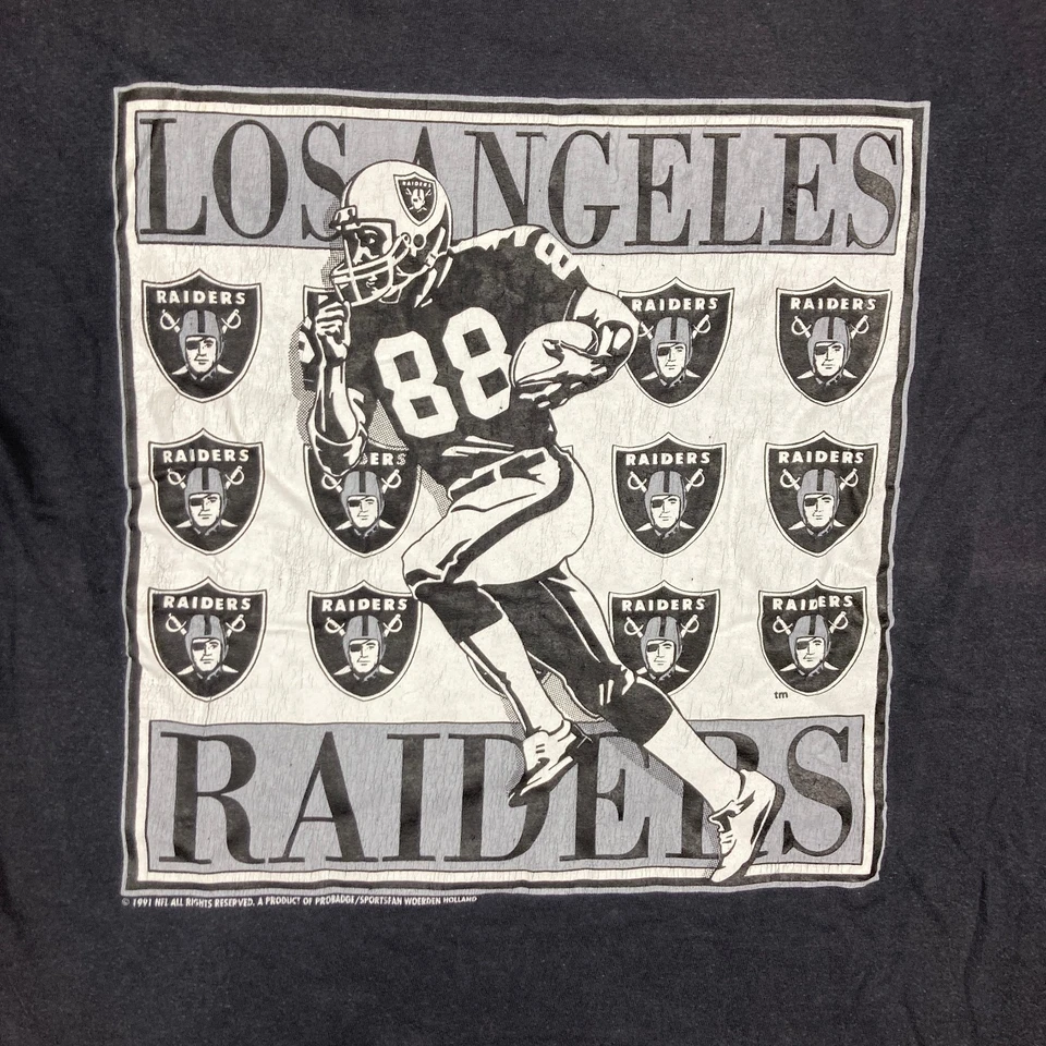 Vintage Los Angeles Raiders Shirt Mens M Black White 1991 NFL Football Logo 90s - Image 3 of 4