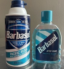 Barbasol Pair. Discontinued Pacific Rush aftershave 5oz. Shaving cream 10oz.