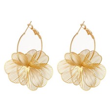 Dangle Flower Earrings for Women Statement Trendy Hoop Earring Moderate, Gold