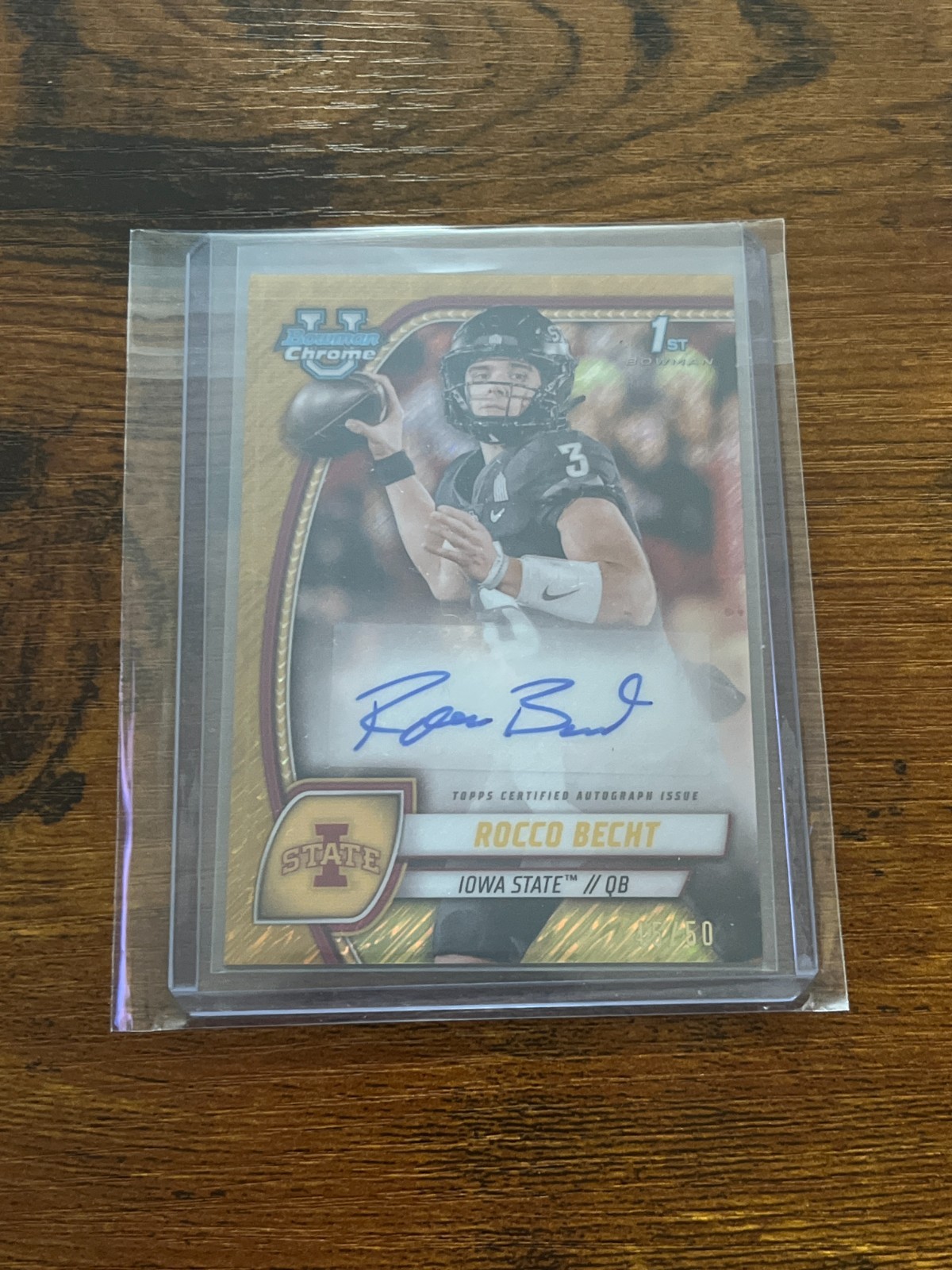 2024 Bowman Chrome University Rocco Becht 1st Auto Gold Shimmer /50 Iowa State