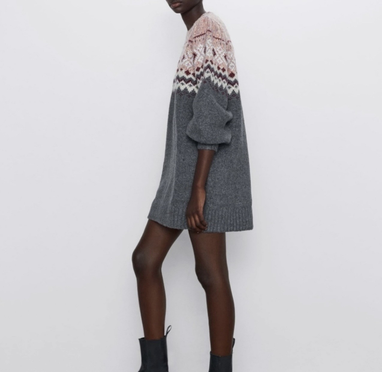 Zara New And Rare Zara Fair Isle knit Balloon Sleeve Jacquard Dress (size M) thumbnail 3