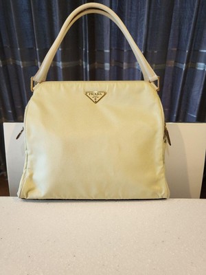 PRADA hellbeige Lederhandtasche 26 x 20 x 6 cm elegant formell Vintage authen...