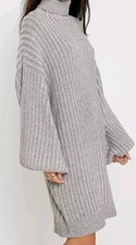 Urban Outfitters Jill Sweater Mini Dress Small Rollneck Balloon Sleeve Gray NWOT