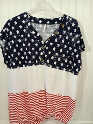Est. 1946 Womens Top Plus Sz 22/24W Short Sleeve Patriotic Gathered Hemline