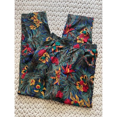 Vintage 70s Tropical Pants Rayon Straight Leg Relaxed Elastic Waist Size XS