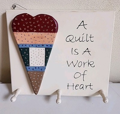 'A Quilt Is A Work Of Heart' Wooden Kitchen Farmhouse Decor 12x10 Hat Key Rack