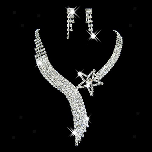 Braut Halskette Ohrring Kristall Stern Strass Dekor Hochzeit Party Schmuck