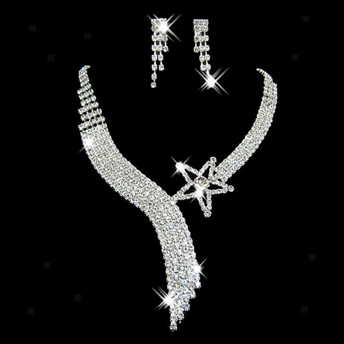 Bridal Necklace Earring Crystal Star Rhinestone Decor Wedding Party Jewllery - Afbeelding 1 van 2