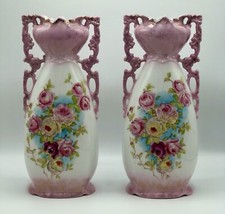 Vintage Victioria Carlsbad Austria Pair Porcelain Vases /b