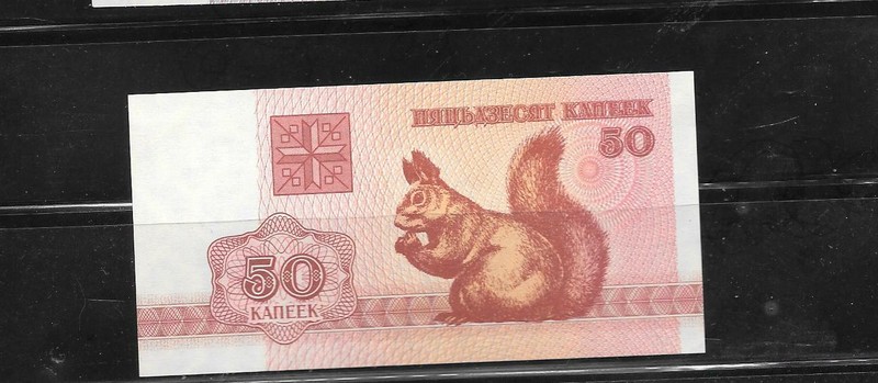 BELARUS #1 1992 UNCIRCULATED-UNC 50 KOPEEK  SQUIRREL BANKNOTE PAPER MONEY NOTE