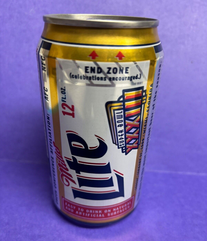 MILLER LITE SUPERBOWL XXXIII BEER CAN DENVER BRONCOS 34 VS. ATLANTA FALCONS 19