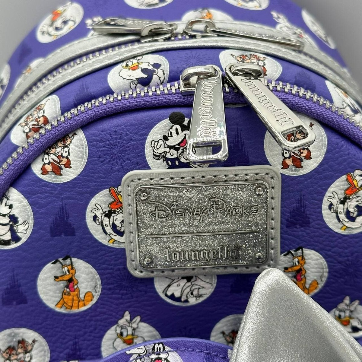 Loungefly Disney Park 100 Anniversary Mickey & Friends Platinum Backpack & Ears Loungefly Disney100 Minnie Mouse Platinum Mini Backpack  main image 2