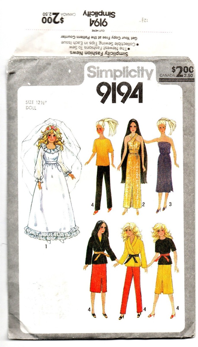 Simplicity SEWING PATTERN 9194 12½” Fashion Doll Clothes Vtg 1979