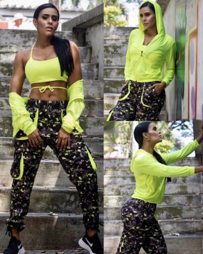 Colombian Brazilian Women’s 3pc Set Cargo Pants Semi Stretch Top Hoodie S M L - Picture 1 of 3