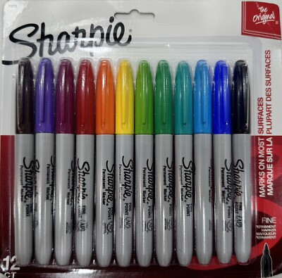 Sharpie  Permanent Markers Fine  Pt   12 Assorted Colors New In Pack 1812419