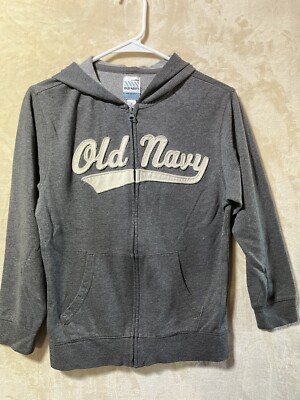 Old Navy Hoodie Boys Large Gray Full Zip Spelled Out Logo Sweatshirt