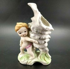Japan Cherub Planter Hand Painted Ceramic Succulent Pot Blue Wings