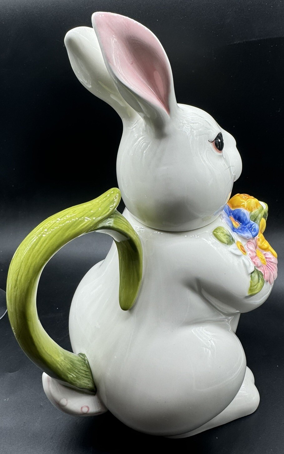 Harry & David Spring Easter Teapot Pitcher Bunny Rabbit Flowers 11" 2007