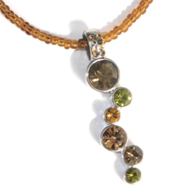 Lia Sophia  Root Beer Float  Orange Beads Cut Crystals Pendant Necklace